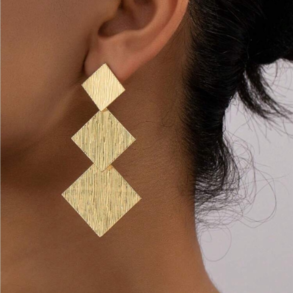 Gold Diamond Geo Drop Earrings
